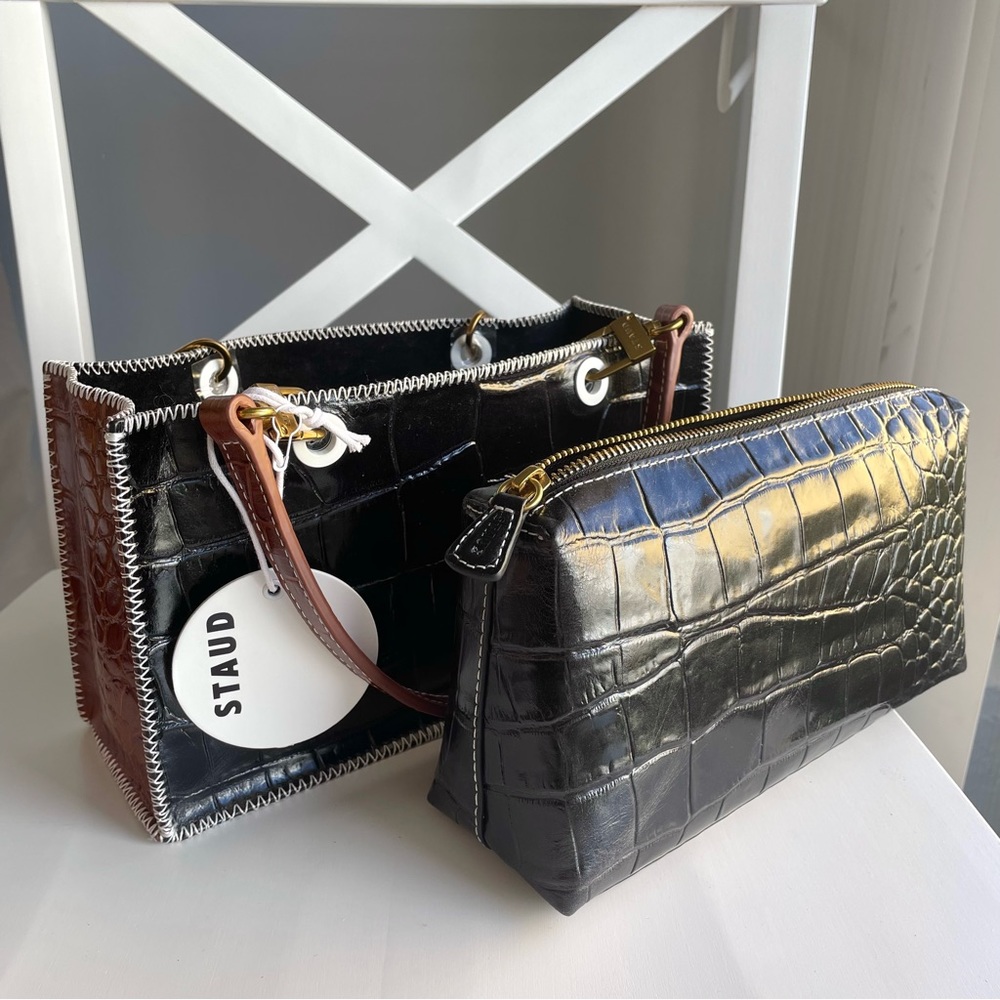 *SOLD* STAUD Gemma Shoulder Bag in Black and Brown Croc - Picture 7 of 12